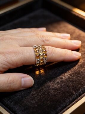 Samuel B. Triple-Row Citrine and Silver Stack Ring